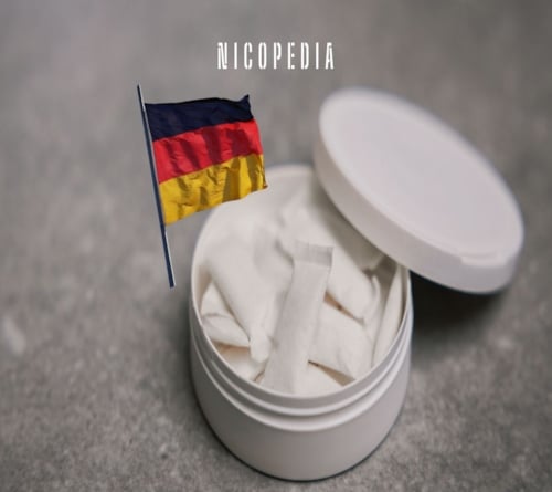 Dose mit Snus neben Flagge von Deutschland