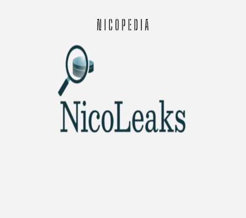 NicoLeaks Schrift und Lupe, die auf Dose mit Nikotinbeutel zeigt