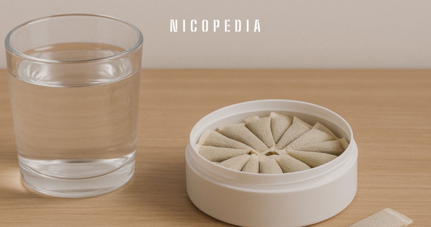 Eine Dose Snus mit einem Glas Wasser