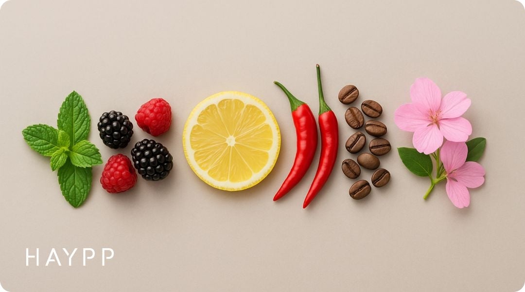Image shows different snus flavours, including chilli, citrus, berries, coffee, and mint