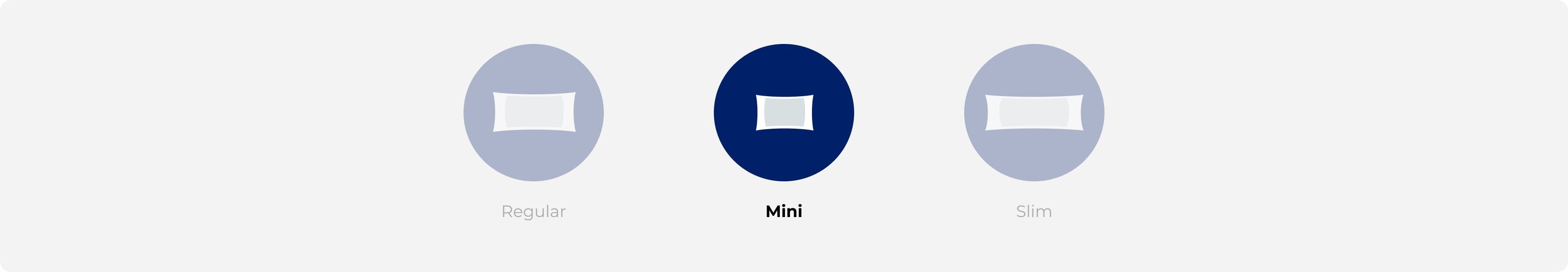 Infographic of mini, slim, and regular pouch sizes, with mini emphasised