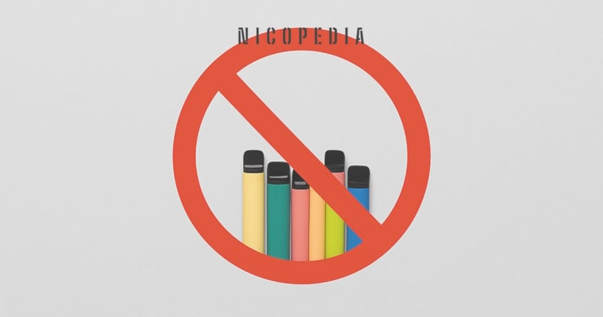 Image of disposable vapes with a red "banned" circle on top