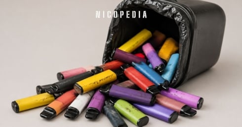 A bin with used disposable vapes falling out
