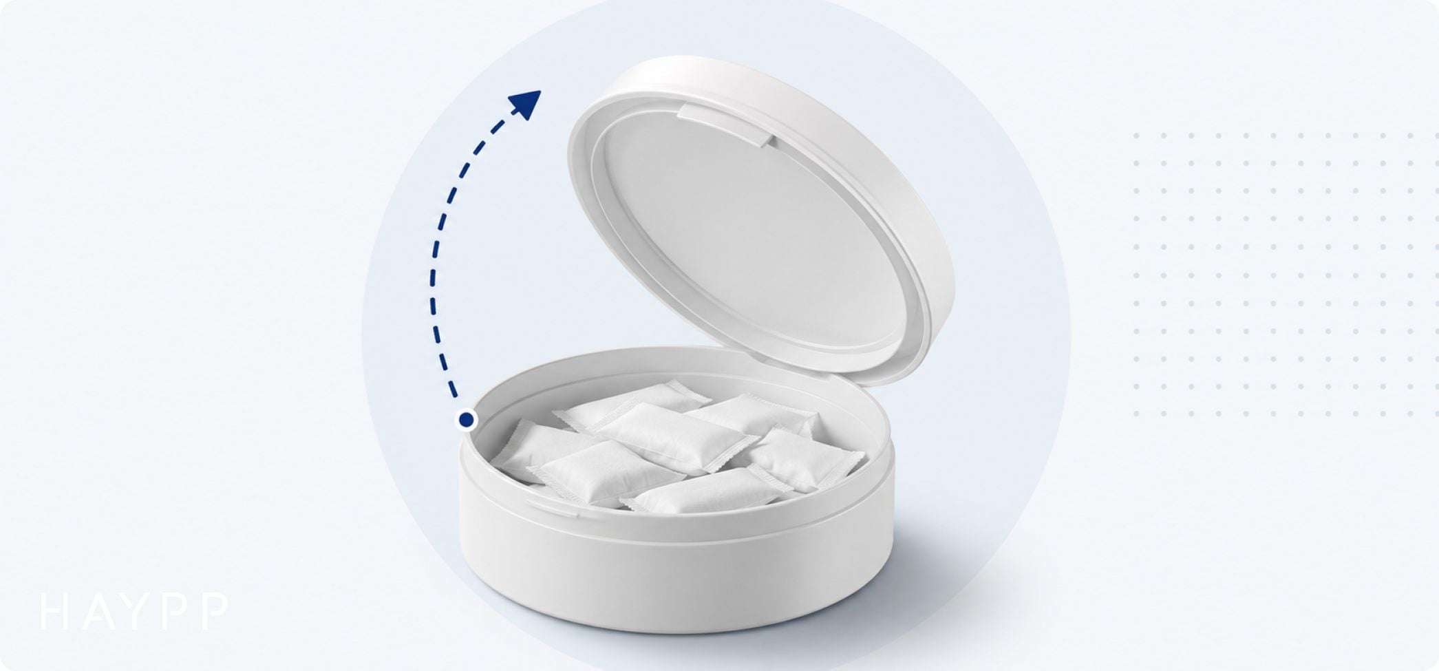 an open nicotine pouch can, with pouches inside