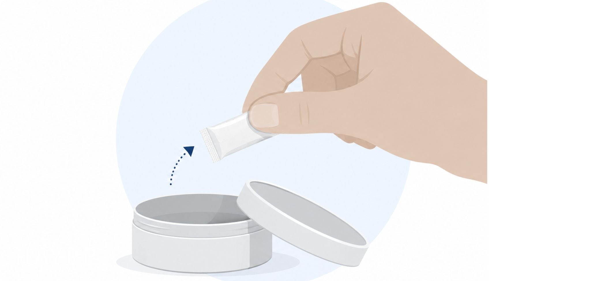 a hand picks out one pouch from an open nicotine pouch can